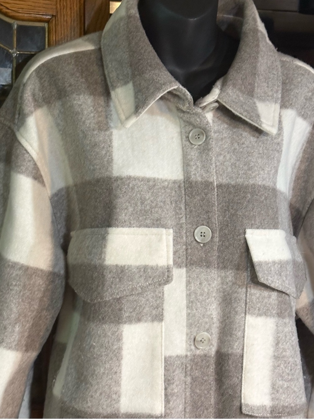 H&M Oversized Plaid Shacket (shirt-jacket hybrid) feat relaxed fit beige xxl - Picture 5 of 10